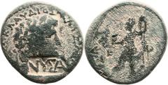 Nysa Scythopolis, Decapolis. Nero (54 - 68 AD). AE (22.2 mm, 9.34 gm, 12h). Bust of Nero r., laureate; ΝΕΡΩΝ ΚΛΑΥ∆ΙΟΣ ΚΑΙΣΑΡ ΣΕΒ/ countermark: ΝΥΣΑ / Tyche standing l., holding on scepter and extendin