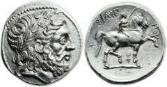 Philip II (359-336 BC). AR tetradrachm (26mm, 14.34 gm, 5h). Pella, time of Philip III-Cassander, ca. 323/2-316/5 BC. Laureate head of Zeus right, rendered in exceptional style / ΦΙΛΙΠΠΟΥ, jockey, hol