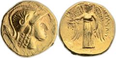 MACEDON OR THRACE. Imitating Alexander III the Great (336-323 BC). AV/PB fourrée stater (20mm, 9.06 gm, 1h). Head of Athena right, wearing Corinthian helmet ornamented with "radiate" coiled serpent / 