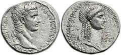 Antioch. Caligula (AD 37-41), with Agrippina Senior. AR tetradrachm (26mm, 15.19 gm, 12h). Dated year 3 = AD 38/9. ΓAIOY KAIΣAPOΣ ΣEBA ΓEPMA, laureate head of Caligula right / AΓPIΠΠ[EINHΣ ANT]IO MHTP