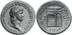 Nero (AD 54-68). Orichalcum sestertius (35mm, 25.59 gm, 6h). Rome, AD 66. NERO CLAVD CAESAR AVG GER P M TR P IMP P P, laureate bust of Nero right with slight beard, aegis on far shoulder / PACE P R TE