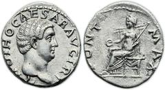 Otho (AD 69). AR denarius (19mm, 3.45 gm, 7h). Rome, January-April AD 69. IMP OTHO CAESAR AVG TR P, bare head of Otho right / PONT - MAX, Vesta, veiled, seated left holding patera and scepter. RIC 23 