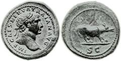 Trajan (AD 98-117). Æ quadrans (18mm, 3.36 gm, 7h). Rome, AD 101-117. IMP CAES NERVA TRAIAN AVG, laureate head of Trajan right / She-wolf crouching right, seemingly at bay; S C in exergue. RIC 691. Co