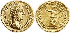 Commodus (AD 177-192). AV aureus (20mm, 7.06 gm, 6h). Rome, AD 191. M COMM ANT P - FELIX AVG BRIT P P, laureate and draped bust of Commodus right, seen from behind / MIN AVG P - M TR P XVI COS VI, Min
