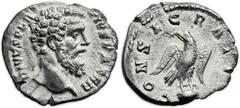 Divus Pertinax (died AD 193). AR denarius (18mm, 3.09 gm, 6h). Rome, struck under Septimius Severus, AD 193-194. DIVVS PERT PIVS PATER, laureate head of Divus Pertinax right / CONSECRATIO, eagle stand
