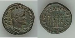Maximinus I Thrax (AD 235-238). Æ hybrid sestertius (24.91 gm) Rome. Laureate head right / Four standards, the second one from the right with legionary eagle. Cf. RIC 171 (Philip I). Dark green patina