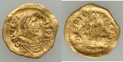 BYZANTINE. Anastasius - Maurice Tiberius. Lot of three (3) AV solidus and tremisses. Includes: Anastasius (AD 491-518). AV tremissis (1.38 gm). Constantinople, AD 492-518. Pearl-diademed, draped, and 
