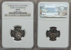 Alexander III Penny ND (1280-1286), S-5054, AU58 NGC, an outstanding example of this type with no wear to be found. A great medieval Penny. View This Lot on HA.com