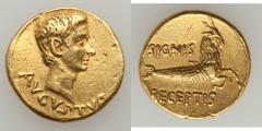 Augustus (27 BC-AD 14). AV aureus (19mm, 8.04 gm, 6h).  Pergamum, 19 BC. AVGVSTVS, bare head right / SIGNIS above, RECEPTIS below, capricorn right. RIC 521. Calicó 272. BMCRE 680. Rare. Good Very Fine