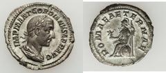 Gordian I Africanus (AD 238). AR denarius (21mm, 3.02 gm, 6h).  Rome, March-April AD 238. IMP M ANT GORDIANVS AFR AVG, laureate, draped and cuirassed bust of Gordian I right / ROMAE AETERNAE, Roma sea