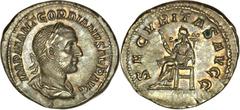Gordian I (AD 238). AR denarius (20mm, 2.91 gm, 12h). Rome, April AD 238. IMP M ANT GORDIANVS AFR AVG, laureate, draped, and cuirassed bust right / SECVRITAS AVGG, Securitas seated left, holding scept