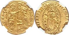 Chios. Andrea Dandolo gold Venetian Style Zecchino ND (1343-54), Fr-2a, MS65 NGC, an incredible piece with well-struck details and full mint brilliance, one of the nicest Zecchinos of Chios that we ha