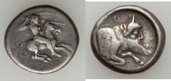 SICILY. Gela - Segesta. Lot of two (2) AR didrachms. Includes: (1) Gela. Ca. 490-475 BC. AR didrachm. Horseman galloping right ,brandishing spear / Forepart of man-headed bull right. Jenkins 69. SNG C