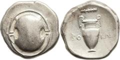 BOEOTIA. Federal Coinage. Thebes. Ca. 395-387 BC. AR stater (24mm, 12.04 gm, 12h). Boeotian shield / ΒΟ-ΙΩ, amphora with fluted body and prominent handles; above, club. BCD Boiotia 8 variant (club ins