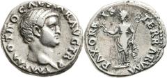 Otho (AD 69). AR denarius (18.5mm, 3.40 gm, 6h). Rome, January-April AD 69. M OTHO CAESAR AVG T R P, bare head of Otho right / PAX ORBIS TERRARVM, Pax standing left, holding branch and scepter. RIC 4.