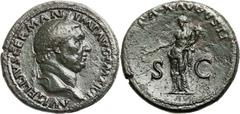 Vitellius (AD 69). Orichalcum sestertius (36mm, 27.20 gm, 6h).  Rome, April-December AD 69. A VITELLIVS GERMAN IMP AVG P M TR P, laureate head of Vitellius right / PAX AVGVSTI S-C, Pax standing left, 