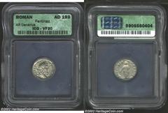 Pertinax, 193 A.D., AR denarius, Laureate head right/Laetitia, holding wreath, sceptre, standing left, RIC 4a, VF 30 ICG, flan crack at 2 o'clock,That "history repeats itself" was readily apparent whe