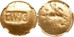 Ancients Celtic BRITAIN. Atrebates. Tincomarus (ca. 30 BC-AD 10). AV stater (18mm, 5.32 gm, 9h). TINC on sunken tablet / Horseman with javelin right. SCBC 75. A surprisingly rare type. NGC VF 3/5 - 2/