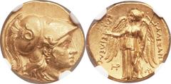 Ancients Greek SELEUCID KINGDOM. Seleucus I Nicator (312-281 BC). AV stater (18mm, 8.57 gm, 12h). Babylon, in the name of Alexander III of Macedon, ca. 311-294/3 BC. Head of Athena right, wearing cres