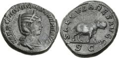 Ancients Roman Imperial Otacilia Severa, wife of Philip I (AD 244-249). Æ sestertius (30mm, 18.52 gm, 12h).  Rome, Millennial Games issue, AD 248. MARCIA OTACIL SEVERA AVG, diademed and draped bust of