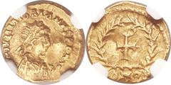 Ancients Roman Imperial Majorian, Western Roman Emperor (AD 457-461). AV tremissis (13mm, 1.50 gm, 12h). Milan. D N IVL MAIORIANVS P F AVG, laureate and cuirassed bust right / Cross within wreath; COM