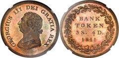 Great Britain George III copper pattern Wreath Dollar 1811, or 5 Shillings & 6 Pence, engraved by I. Philip, ESC-206 (scarce), coin-rotation die alignment, PR64 BN NGC; in fact, a gorgeous specimen sh