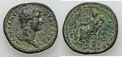 Ancients Roman Imperial ROMAN IMPERIAL / PROVINCIAL. Hadrian to Numerian. Lot of two (2) coins.  Includes: (1) Hadrian (AD 117-138), Æ as (13.07 gm). Rome, AD 125-128. Bareheaded, draped bust right / 