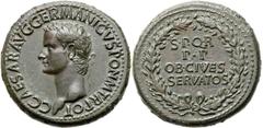 Gaius 'Caligula' (AD 37-41). Orichalcum sestertius (35mm, 29.15 gm, 6h).  Rome or Lugdunum, AD 37-38. C CAESAR AVG GERMANICVS PON M TR POT, laureate head of Gaius left / S P Q R  P P  OB CIVES SERVATO