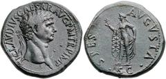 Claudius I (AD 41-54). Orichalcum sestertius (37mm, 30.70 gm, 6h).  Rome, AD 41. TI CLAVDIVS CAESAR AVG P M TR P IMP, laureate head of Claudius right / SPES AVGVSTA, Spes walking left, holding flower 