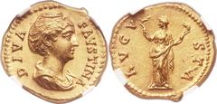 Diva Faustina Senior, wife of Antoninus Pius (died AD 141). AV aureus (20mm, 7.26 gm, 5h). Rome, after AD 141. DIVA FAVSTINA, draped bust right / AVGV-STA, Ceres standing facing holding lighted torch 