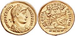 Valentinian I (AD 364-375). AV solidus (21mm, 4.47 gm, 6h).  Nicomedia, AD 367-375. D N VALENTINI - ANVS P F AVG, diademed, draped and cuirassed bust of Valentinian right /  GLORIA - REI - PVBLICAE, R