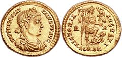 Priscus Attalus, Western Roman Emperor, first reign (AD 409-410). AV solidus (21mm, 4.47 gm, 6h). Rome, First Coinage, September-December AD 409. IMP PRISCVS AT-TALVS P F AVG, pearl and rosette-diadem