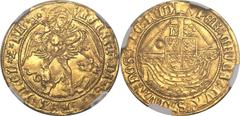 Henry VII (1485-1509) gold Angel ND, S-2187, North-1698 (scarce), Pheon or Arrowhead mm (struck 1505-09), UNC Details "Rev Damage" NGC, fully lustrous on a particularly choice, jumbo, round flan, Sain