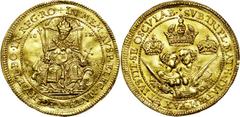 Frankfurt. Matthias gold 4 Ducats 1612, Forschner-21, J&F-309, 13.438 gm, UNC Details (Mount Removed) NGC. Obv. King enthroned with scepter and globus cruciger at center, date split 16 - 12 at top sid