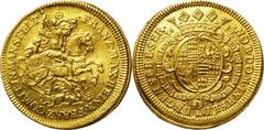 Mansfeld-Bornstedt. Franz Maximilian & Heinrich Franz gold Ducat 1687, KM135, Fr-1573, AU58 NGC. One-year type. A wonderful illustration ducat with a skilled rendering of Saint George on horseback sla