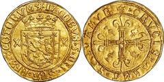 James V gold Crown ND, S-5370, MS64 NGC. 2nd Coinage of 1526-39, shield with rounded base and trefoil stops (type III). Clearly a beautiful coin meriting the numerical grade assigned, it is struck on 