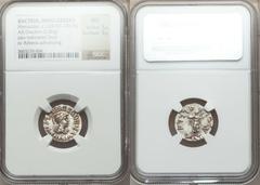 INDO-GREEK KINGDOMS. Menander I Soter (ca. 155-130 BC). AR Indic drachm (2.46 gm).  Diademed and draped bust of Menander right, wearing broad-brimmed, crested helmet with bull's horn and ear / Athena 