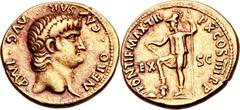 Nero (AD 54-68). AV aureus (19mm, 7.63 gm, 7h).  Rome, AD 63–64. NERO • CAESAR • AVG • IMP, bare head of Nero right / PONTIF MAX TR - P • X COS • IIII P • P around, EX - S C across fields, helmeted Vi