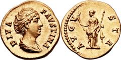 Diva Faustina Senior, wife of Antoninus Pius (died AD 141). AV aureus (20mm, 7.29 gm, 6h).  Rome, after AD 141. DIVA FAVSTINA, draped bust right / AVGV-STA, Ceres standing facing holding lighted torch