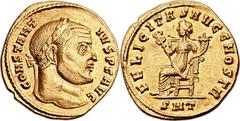Constantius I Chlorus (AD 305-306). AV aureus (21mm, 4.94 gm, 6h).  Ticinum, AD 305-306. CONSTANT-IVS P F AVG, laureate head of Constantius right / FELICITAS AVGG NOSTR, Felicitas seated left, holding