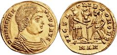 Magnentius (AD 350-353). AV reduced-weight solidus (23mm, 3.70 gm, 12h).  Arles, AD 353. D N MAGNEN-TIVS AVG, bareheaded, draped and cuirassed bust of Magnentius right, seen from front / VICT AVG LIB 