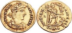 Constantine III, Western Roman Emperor  (AD 407-411). AV solidus (21mm, 4.44 gm, 6h).  Lugdunum, AD 407-408. D N CONSTAN-TINVS P F AVG, rosette-diademed, draped and cuirassed bust of Constantine right