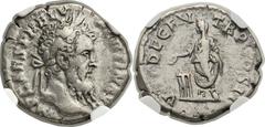 Pertinax (AD 193). AR denarius (17mm, 3.07 gm, 6h). Rome, 1 January-28 March, AD 193. IMP CAES P HELV PERTIN AVG, laureate head right / VOT DECEN TR P COS II, Pertinax, veiled, standing left, sacrific