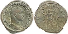 Gordian II (AD 238). Æ sestertius (30mm, 22.26 gm, 1h). Rome, March-April, AD 238. IMP CAES M ANT GORDIANVS AFR AVG, laureate, draped, and cuirassed bust right / VICTORIA AVGG, Victory advancing left,