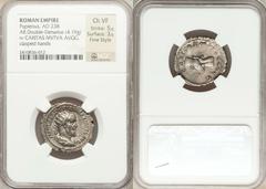 Pupienus (AD 238). AR antoninianus (4.19 gm).  Rome, April-July AD 238. Radiate, draped bust of Pupienus right / Clasped hands. RIC 10b. RSC 3. Struck on a broad flan and nicely toned. NGC Choice VF 5
