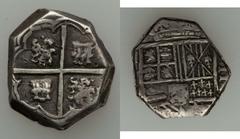 Philip IV cob 4 Reales ND-(NR), Nuevo Reino mint, KM2.2, Restrepo-M35, VF, clipped, 6.75 grams. A 4 Reales that was heavily clipped to the exact weight standard of the 2 Reales. In addition the clippi