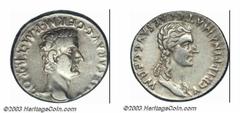 Caligula, 37-41 AD, AR denarius (3.72 g ), 40/1 A.D., Laureate head of Caligula right/Draped bust of Agrippina right, RIC 30 (R4), VF. Lightly toned with superior surfaces. An excellent portrait coin.