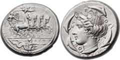 SICILY. Syracuse. Second Democracy. Ca. 466-405 B.C. AR tetradrachm, (26mm, 17.21 gm, 8h). Struck ca. 415-406 B.C. Dies signed by Euth(edemos?) (obverse) and Phrygillos (reverse). Nike driving gallopi