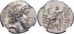 SELEUCID KINGDOM. Demetrius II, second reign (129-125 BC). AR tetradrachm (31mm, 16.73 gm, 12h).  Sidon, dated SE 185 (128/7 BC). Diademed head of Demetrius II right, wearing long beard, bead and reel