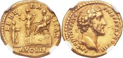 Antoninus Pius (AD 138-161). AV aureus (18mm, 7.40 gm, 6h). Rome, ca. AD 140-143. ANTONINVS AVG PIVS P P TR P COS III, laureate head of Antoninus Pius right / LIBERALITAS, Antoninus seated left on pla